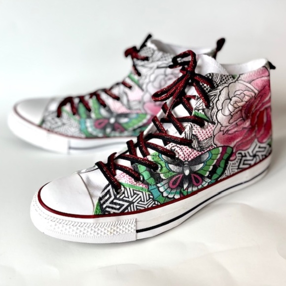 Converse Other - Converse Chuck Taylor All Star Canvas Rose Tattoo Butterly Hi-Top Sneakers